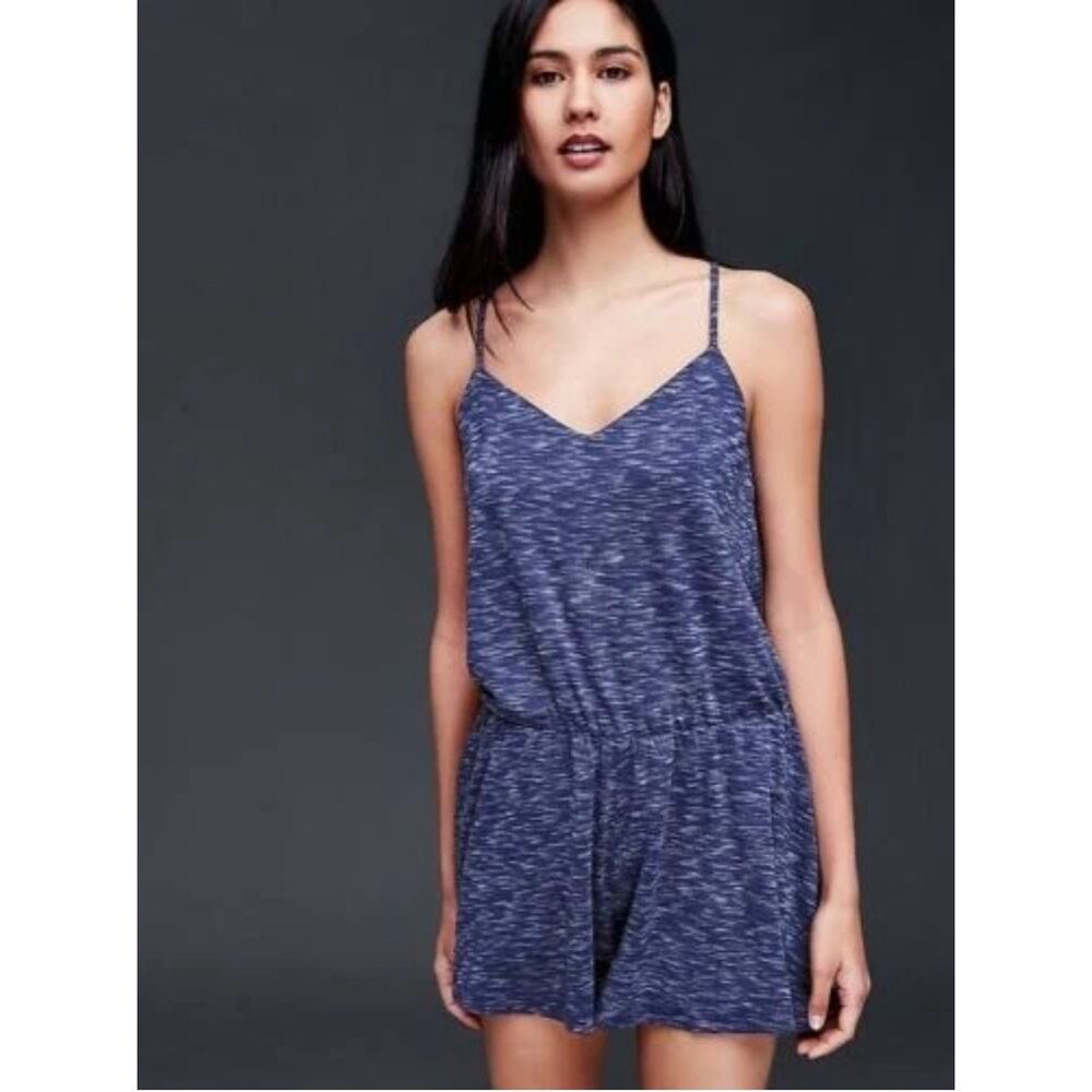 NEW Gap Womens Playful Softspun Knit Cami Romper T Back Stretch Blue M NWT